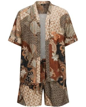 ORIGIN OF HEARTS Neutrals Enari Relaxed Resort Satin Kimono Set - Brown