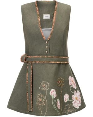 Rondooz Hand Painted Denim Mini Dress With Hand Applied Embellishment - Green