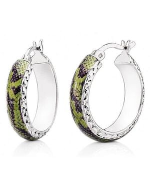 Gold & Honey Snake Skin Print Huggie Hoop Earrings - Metallic
