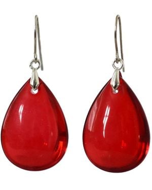 Laura Daili Ruby Teardrop Glass Earrings - Red
