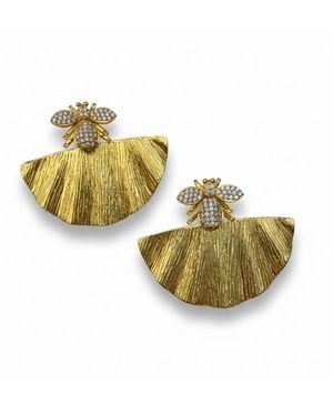Silver & Elegant Co. Sculptural Ginkgo & Bee Convertible Earrings, 22K-Plated Bronze - Metallic