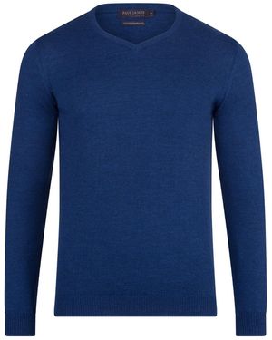Paul James Knitwear Extra Fine Merino Wool Chester V-Neck Jumper - Blue