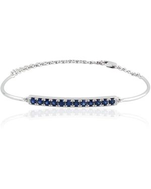 Artisan Solid White Gold Blue Sapphire Bar Bracelet Handmade Jewellery