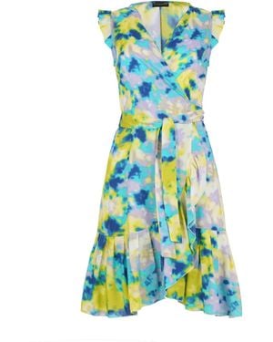 Conquista Lemon Splash Watercolour Viscose Dress - Blue