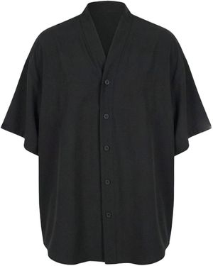 Modenaire Band Collar Cotton Shirt Relaxed Fit Fluid Structure - Black