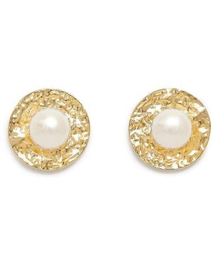 Pearls of the Orient Online Credo Brushed Stud Earrings With Cultured Freshwater Pearls - Metallic