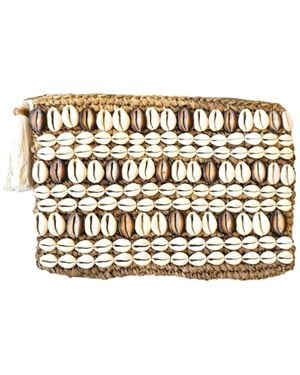 OhSun Neutrals Celeste Raffia & Large Cowrie Shell Clutch - Natural