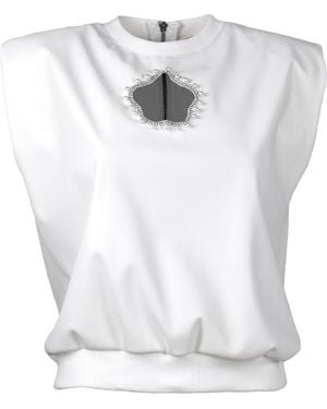 Lalipop Design Ecru Vegan Leather Blouse With Laser-Cut Detailing - White