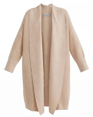 Paisie Neutrals Draped Collar Ribbed Cardigan - Natural