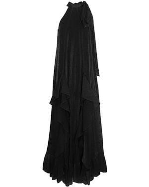 concept A trois Off Shoulder, Long Dress With Deep Slits And Ruffles - Black