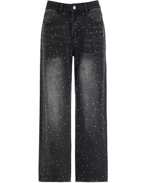 Chanel Joan Elkayam Dark Crystal Embellished Washed Jeans - Grey
