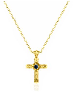 Unaloe Vermeil Sapphire Cross Necklace – Luxury Religious Jewellery - Metallic