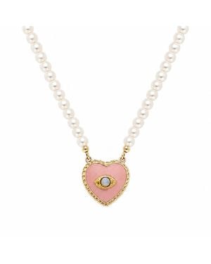 Vintouch Italy Evil Eye Heart Necklace With Pearls - Metallic