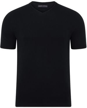 Paul James Knitwear Ultra Fine Cotton Hudsonn High V Neck Knitted T-Shirt - Black