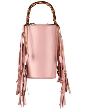 F3Rog by Rana Blushy Fringe Crossbody Bucket Bag - Pink