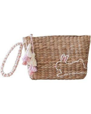 LIKHÂ Neutrals Handwoven Seagrass Bunny Wristlet Pouch With Tassels - Brown