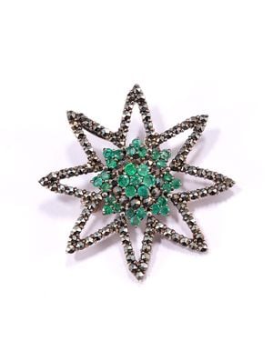 Mineralgems•Studio Star Brooch With Emerald - Green