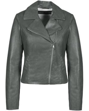 Freaky Nation Leather Biker Jacket Granite - Green