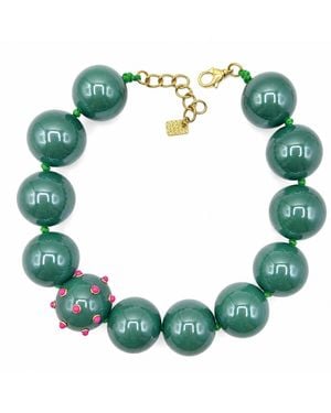 Michael Nash Jewelry Sienna Forest Necklace With Fuchsia Studded Ball - Green