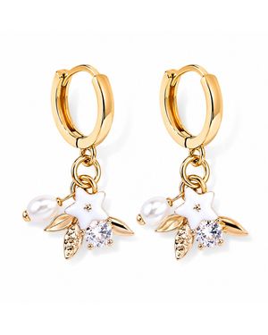 My Little Nature Star Flower Hoop Earrings Plated Pearl & Crystal Earrings - Metallic