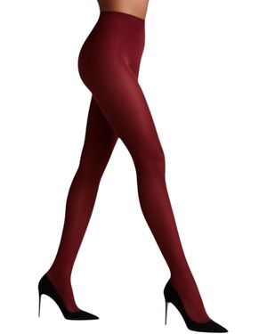 HIGH HEEL JUNGLE by KATHRYN EISMAN 80 Denier Velvet Opaque Tights Burgundy - Red