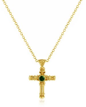 Unaloe Eternal Cross Vermeil Necklace With Emerald – Luxury Religious Jewelry - Metallic