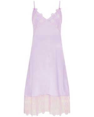 Lisa The Label Palma Lilac Crochet Silk Satin Slip - Purple