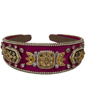 Nesavaali Kundan-Embellished Satin Statement Hairband - Pink