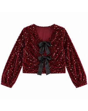 LAtelier London Burgundy Sequin Top With Satin Bow - Red