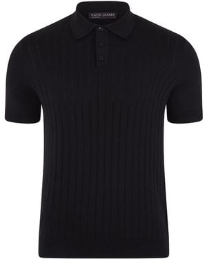 Paul James Knitwear Ultra Fine Cotton Miless Selection Knit Polo Shirt - Black