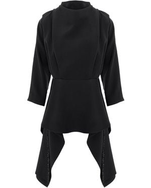 concept A trois Elegant Top With Peplum And Pleats With Sequined Details - Black