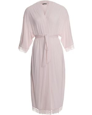 Pretty You London Bamboo Lace Kimono Robe In Powder Puff - Purple
