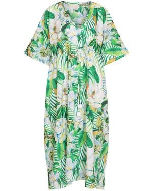 NoLoGo-chic Passion Flower Mustique Kaftan Cotton Cambric Multi - Green