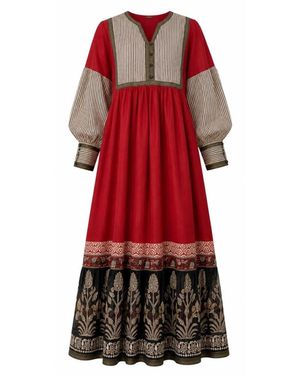 Charkha & Loom Maya Upcycled Maheshwari Silk Dress - Red