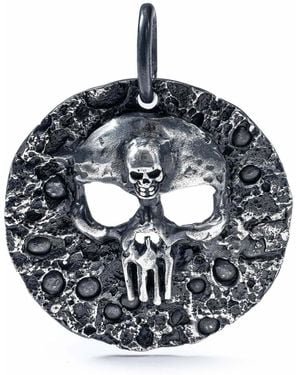 German Kabirski Morbidus Gritty Sterling Round Pendant With Skull Emblem - Metallic