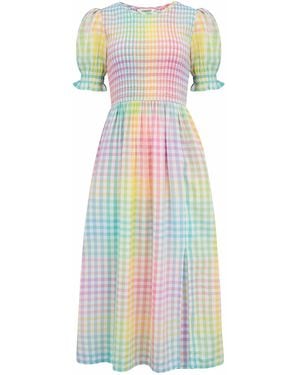 Sugarhill Ophelia Midi Shirred Dress Multi, Pastel Gingham - White