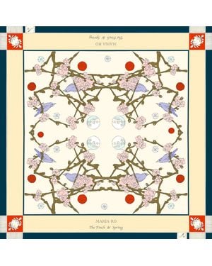 Marna Ro The Finch & Spring. Vanilla. Silk Twill Scarf - Metallic