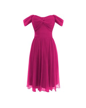 Framboise Nitara Short Elegant Fuchsia Silk Dress - Pink