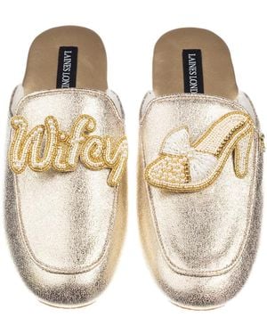 Laines London Classic Mules With Wifey & Wedding Heel Brooches - Metallic