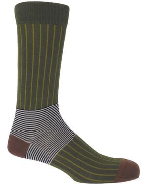 Peper Harow - Made in England Oxford Stripe Socks – Sage - Green
