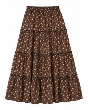 Yumi' Daisy Print Maxi Skirt - Brown