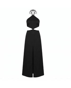 Nomi Fame Gaia Halter Neck Gown With Centre Slit - Black