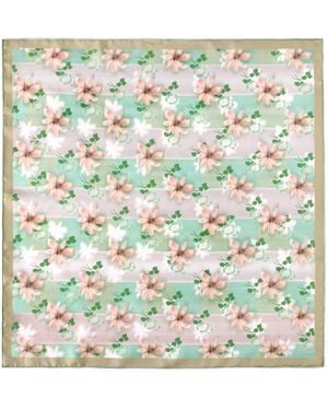 Asyii Neutrals Printed Tropical Floral Silk Twill Square - Green