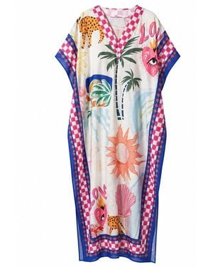 LOVEIST STORE Mercy Tropical Graphic Pop Linen-Feel Kaftan Abaya - Red