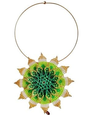 Iliana Arrazola Flower Choker, Glass Beads, Beaded Jewellery - Green