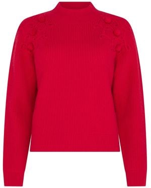 Sour Figs Shoulder-Detail Bobble-Knit Jumper - Red