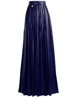 Kargede Leather Maxi Skirt – Pleated Faux, High Waist - Blue