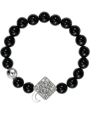 Aurozia Three Charms Lunar Bloom Plated Lotus And The Moon Coin Agate Beaded Bracelet For L - Black