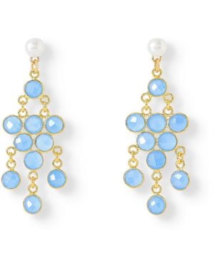 Pearls of the Orient Online Clara Cultured Freshwater Pearl Earrings & Chalcedony Chandelier Earrings - Blue