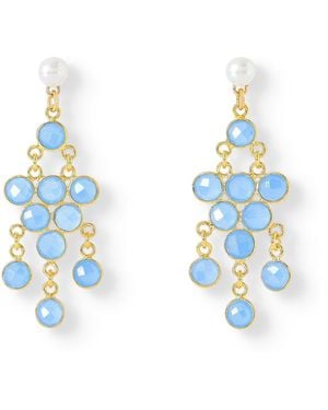 Pearls of the Orient Online Clara Cultured Freshwater Pearl Earrings & Chalcedony Chandelier Earrings - Blue